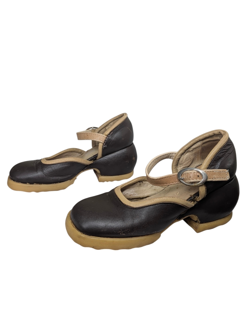 Vintage 90s John Fluevog Chunky Split-Sole Mary Janes Brown Leather Platform